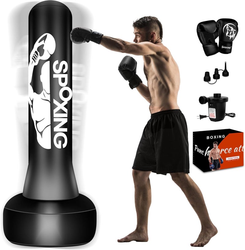 SPOXING Freestanding Punching Bag for Adult Teens, 70" Heavy Punching Bag with Boxing Gloves and Electric Air Pump for Beginners Kickboxing Training MMA Muay Thai Fitness Office Home Gym - Image 1